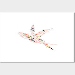 Spring Birds Flying Pink Background Posters and Art